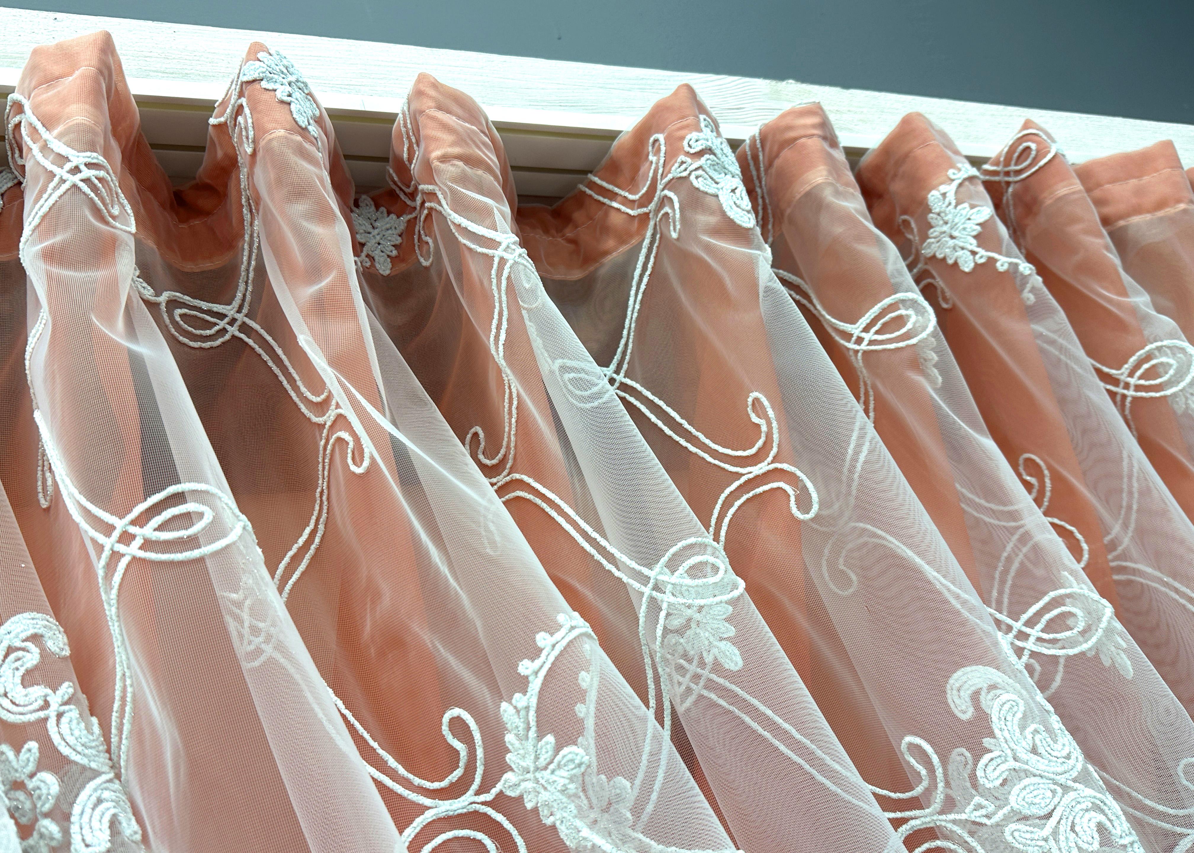 Шторки кухонные VR-Textil № 101к с подвязками 330х170 см Коралловый/Белый (52-1191) - фото 6 Шторки кухонные VR-Textil № 101к с подвязками 330х170 см Коралловый/Белый (52-1191) - фото 6