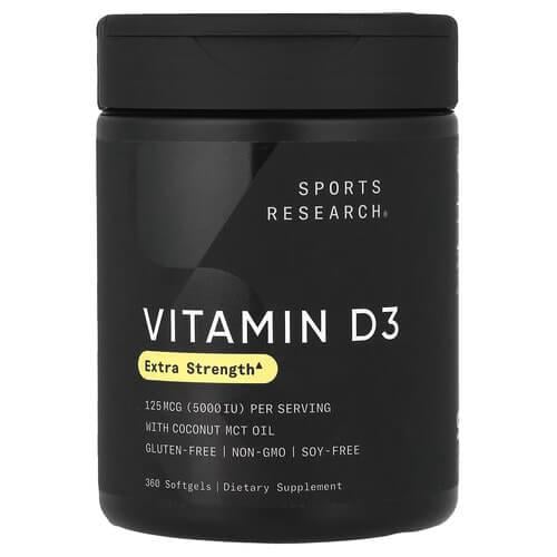 Витамин D Sports Research Vitamin D3 125 mcg 5,000 IU 360 Softgels (SRE-00436)