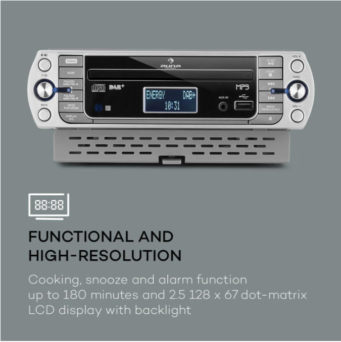 Радио кухонное Auna KR-400 CD с Bluetooth DAB+/FM-тюнером 40 станций 5 Вт (10031894) - фото 3 Радио кухонное Auna KR-400 CD с Bluetooth DAB+/FM-тюнером 40 станций 5 Вт (10031894) - фото 3