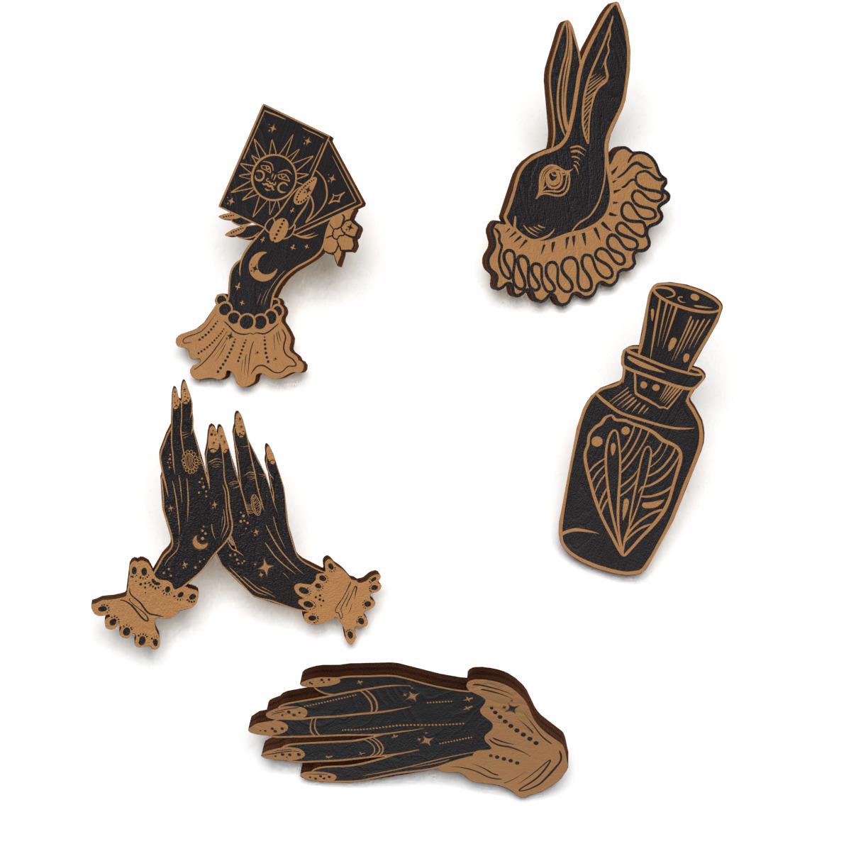 Набор значков Lex Altern Красивые элегантные руки из дерева 5 шт.