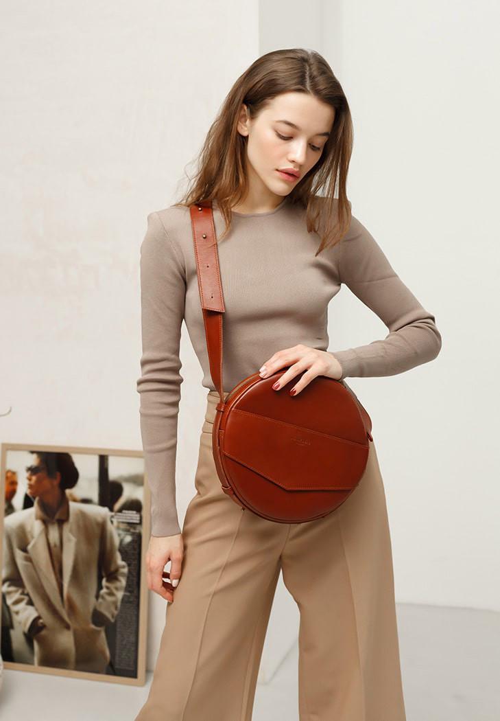 Сумка-рюкзак шкіряна жіноча кругла Maxi Світло-коричневий (A-026516)