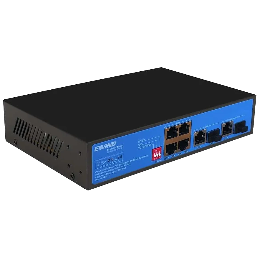 Комутатор некерований PoE Ewind EW-S1907CG-AP 7 портів Чорний/Синій корпус (634009) - фото 4 Комутатор некерований PoE Ewind EW-S1907CG-AP 7 портів Чорний/Синій корпус (634009) - фото 4
