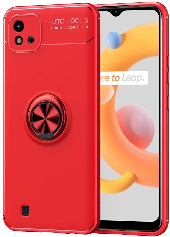 Чехол с кольцом Auto Focus для Realme C11 Red (23461-2D)