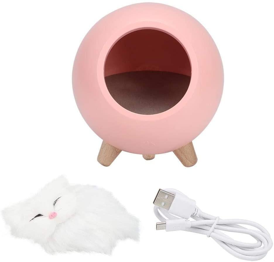 Настільний нічник Led Cat House з м'якою іграшкою сенсорний USB 13х15 см Рожевий