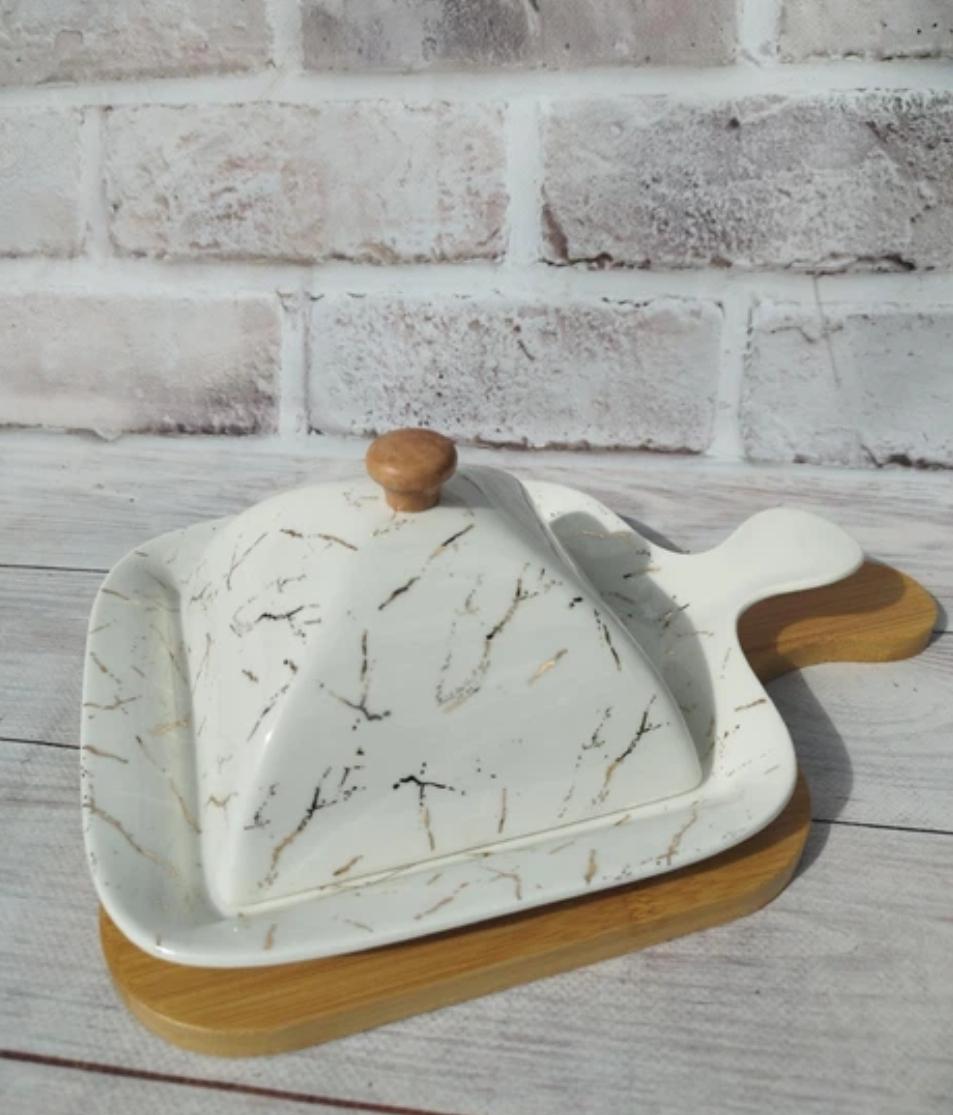 Масленка TS Kitchen HP268 керамическая с крышкой и подставкой 28х17х18 см Белый (20390573)