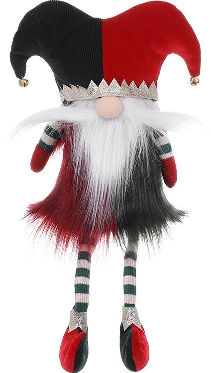 Іграшка м'яка Гном-Клоун з вусами 43 см Червоний із зеленим