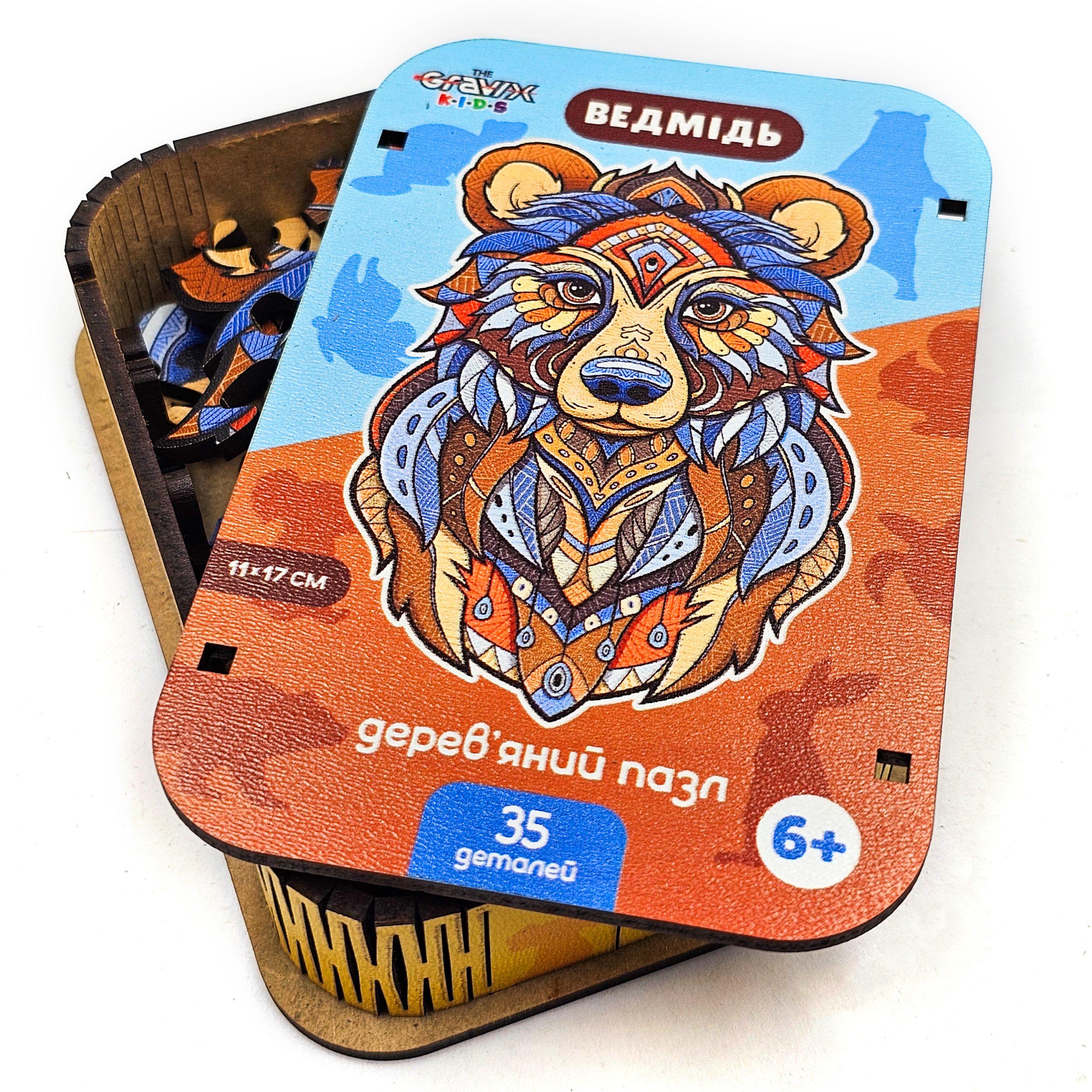 Пазл дерев'яний THEGRAVIX Ведмідь фігурний для дітей (04116)