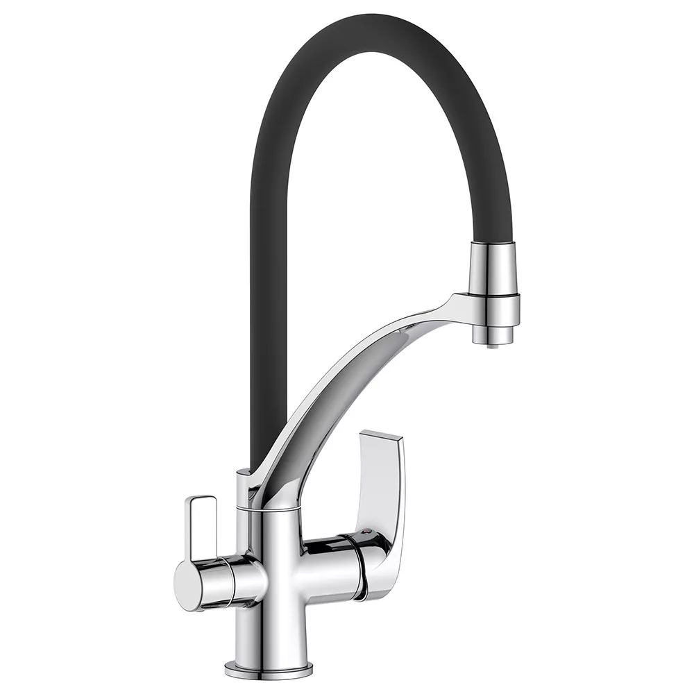 Змішувач для кухні Frap F4369 на 2 води Чорний/Хром Змішувач для кухні Frap F4369 на 2 води Чорний/Хром