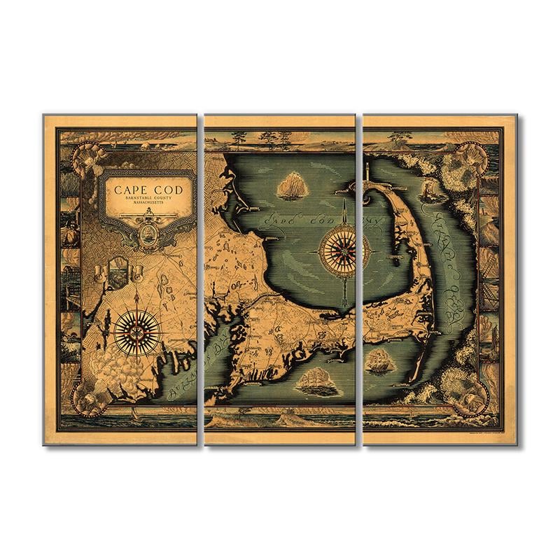 Винтажная карта Карта графства Массачусетс. Barnstable County 3 модуля 90x135 см