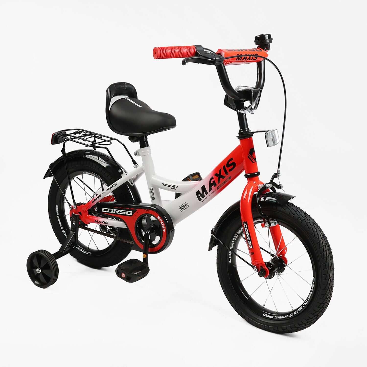 Велосипед двухколесный Corso MAXIS 14" детский с багажником Белый/Красный (537297641)