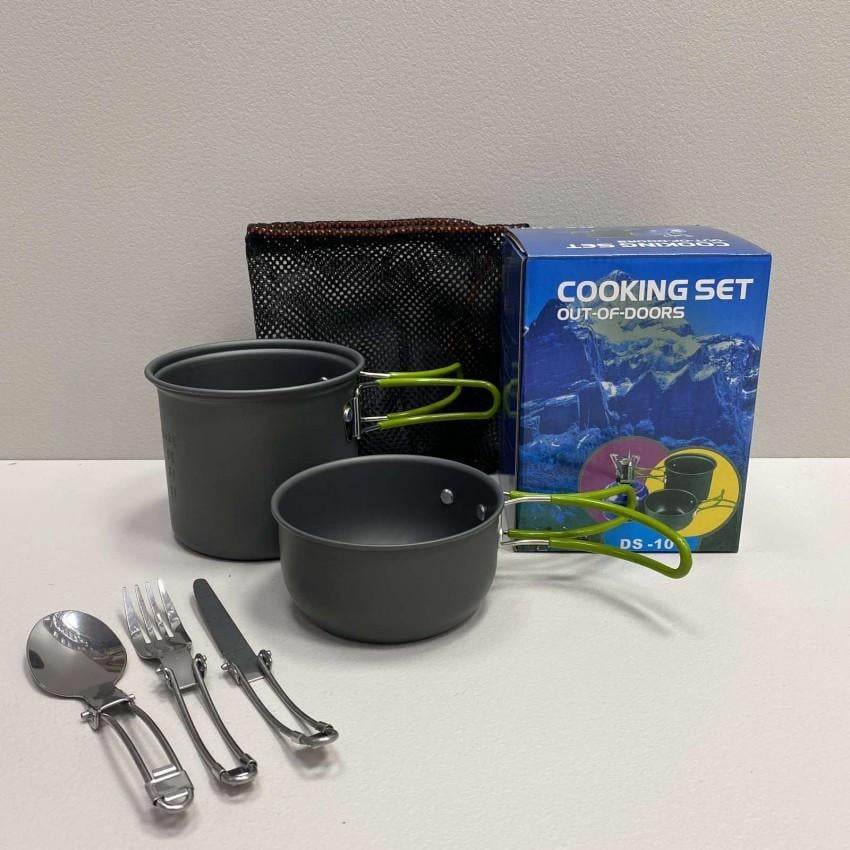 Набір туристичного посуду Cooking Set DS-101/6017 з зеленими ручками (2223745059)