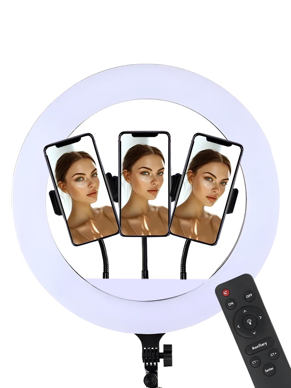 Лампа кольцевая Andowl Q-1800X1 LED с держателем 3 телефонов пультом управления 38 Вт 45 см Black (da43a1ce) - фото 10