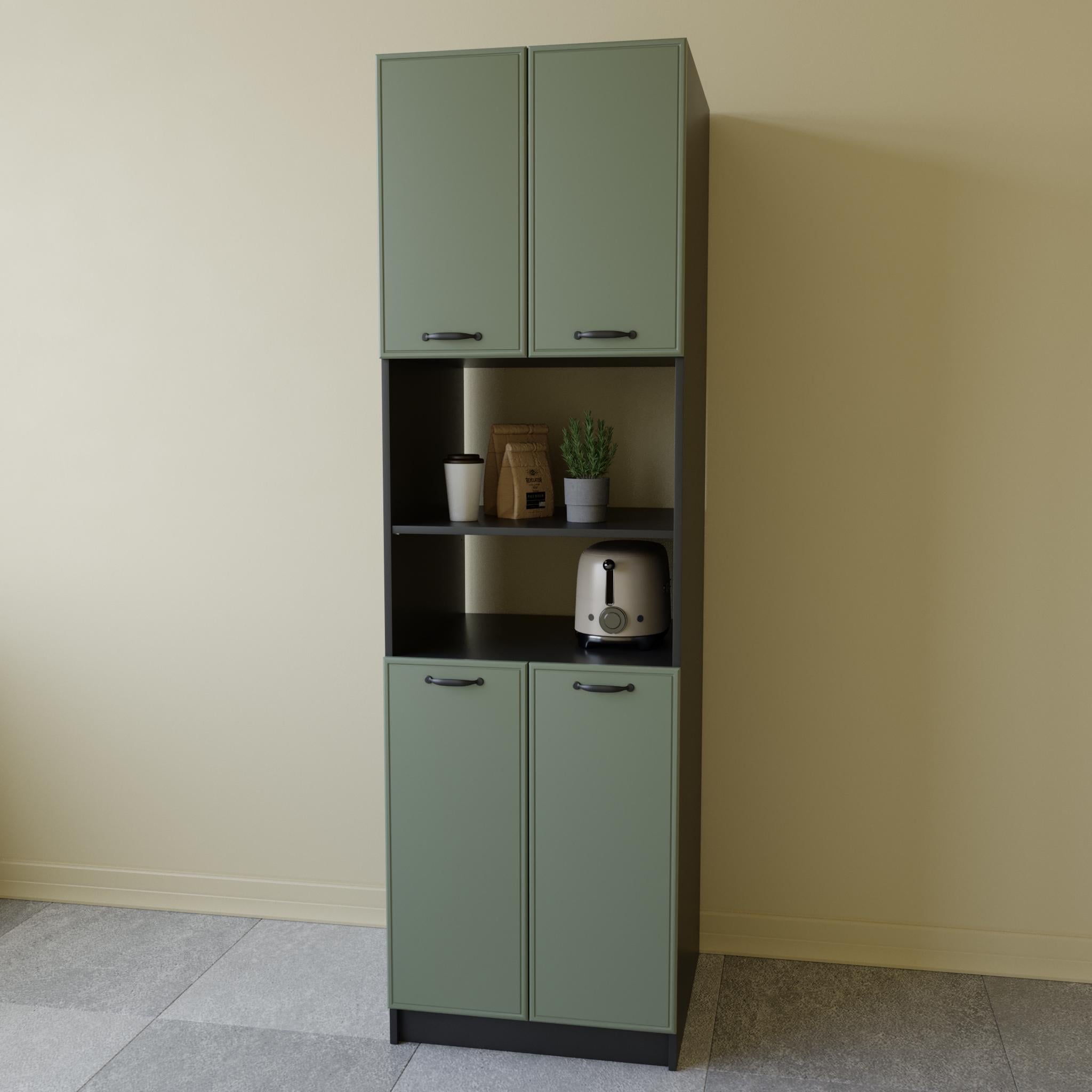 Пенал-буфет МДФ для кухни/микроволновки/духовки 200х60 мм Черный/Зеленый (K-75)