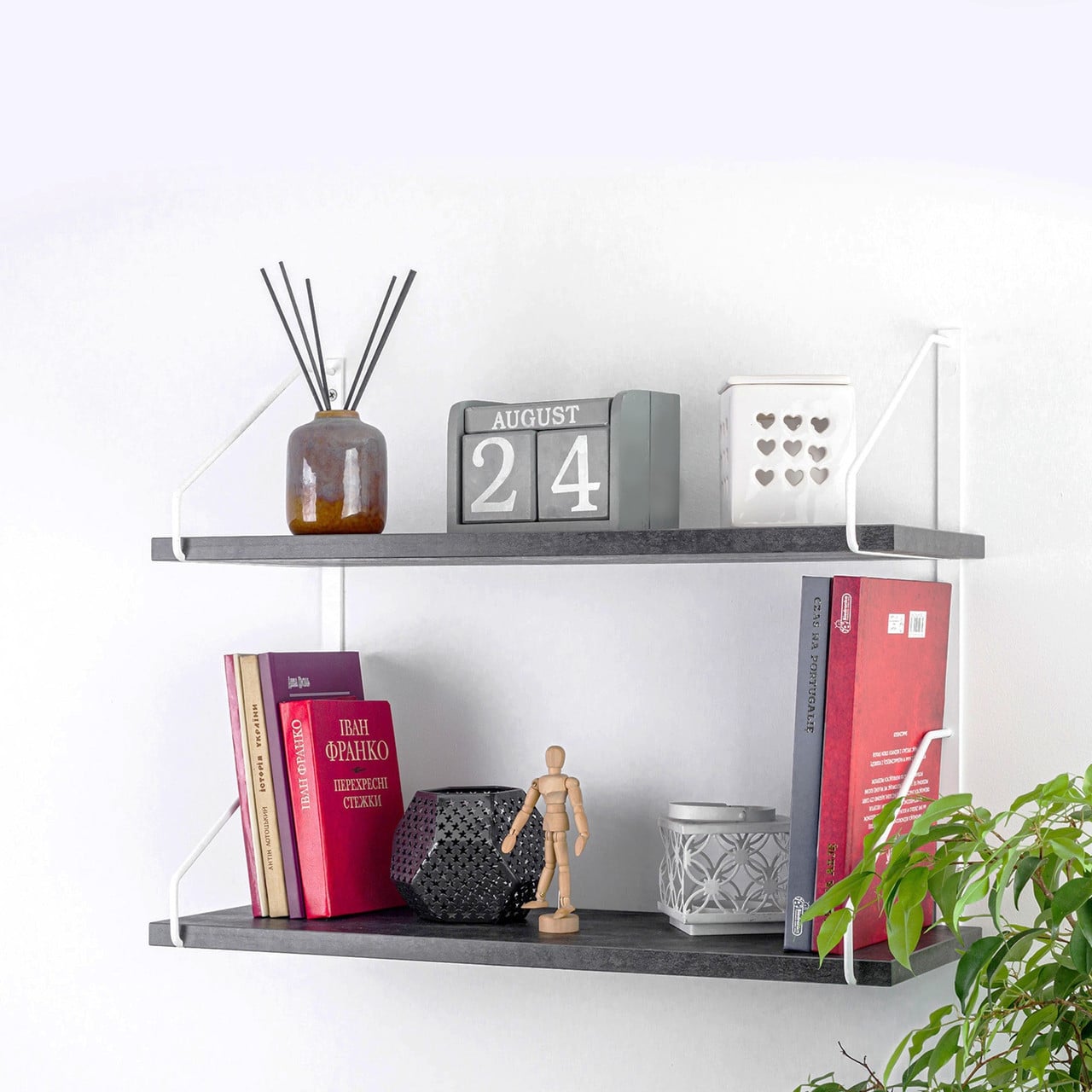 Настенная полка Adore Décor двойная 22х60х48 см Белый/Угольный камень (1742990746)