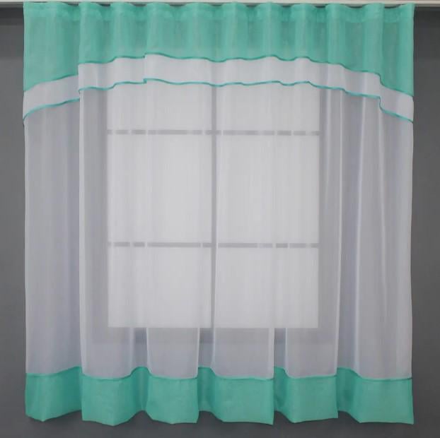 Занавеска на кухню шифон 280х170 см Бирюзовый/Белый (110к) - фото 1