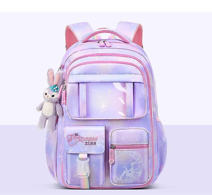 Шкільний рюкзак для дівчинки Princess з іграшкою та значками Бузковий (2444751666)