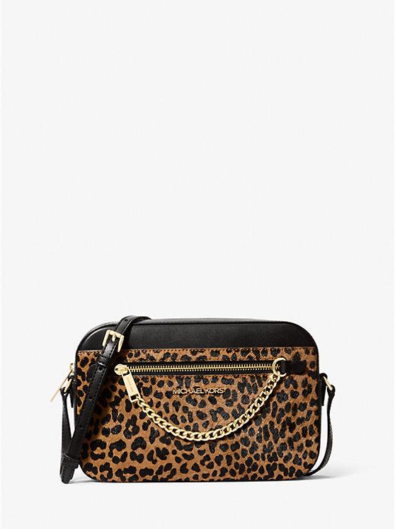 Женская сумка кросс-боди Michael Kors Jet Set Large Leopard-Print Calf Hair в подарочной упаковке Черный (2442159216)