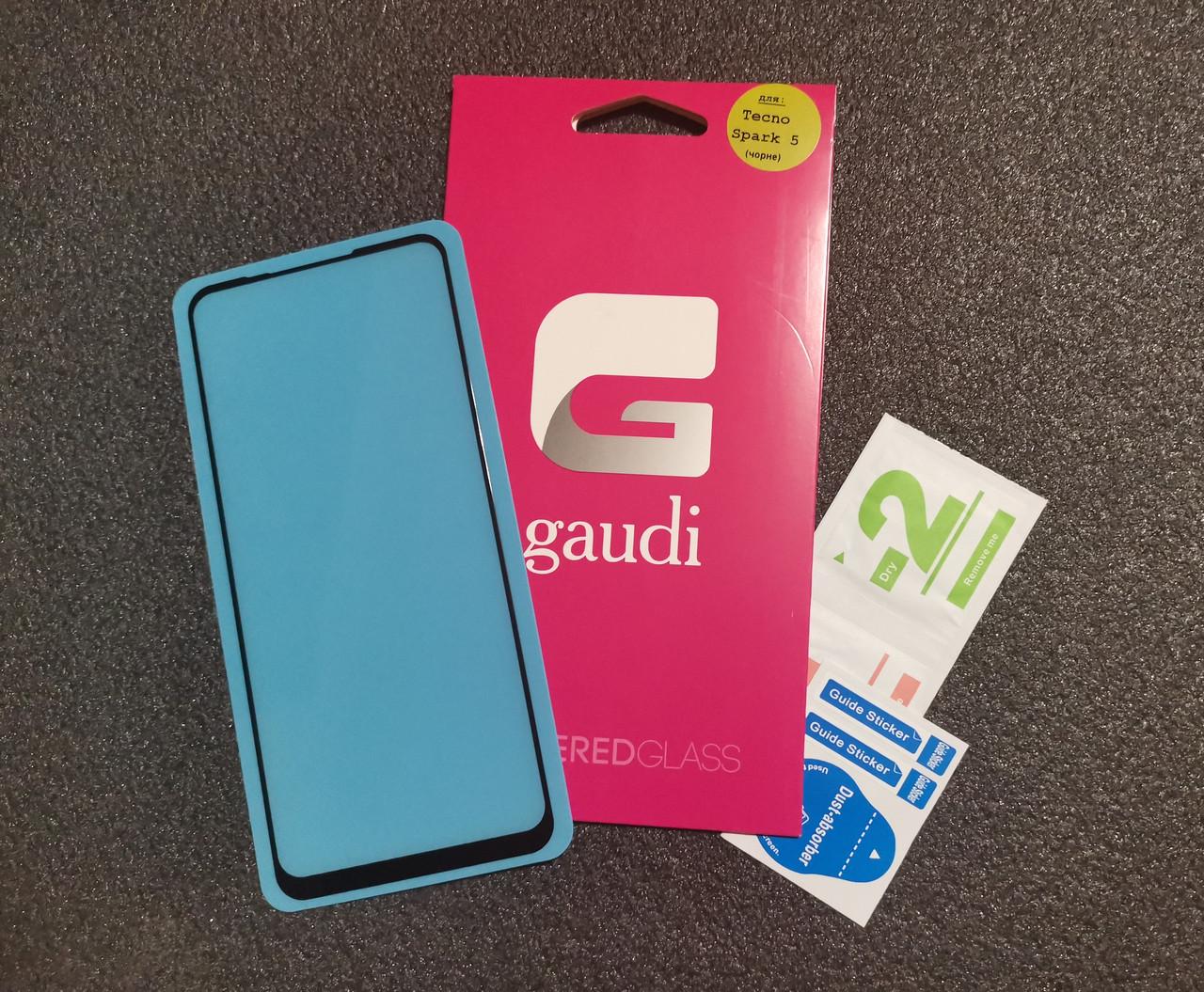 Защитное стекло Gaudi для Tecno Spark 5 Full Glue 2,5 D 0,3 мм Черный