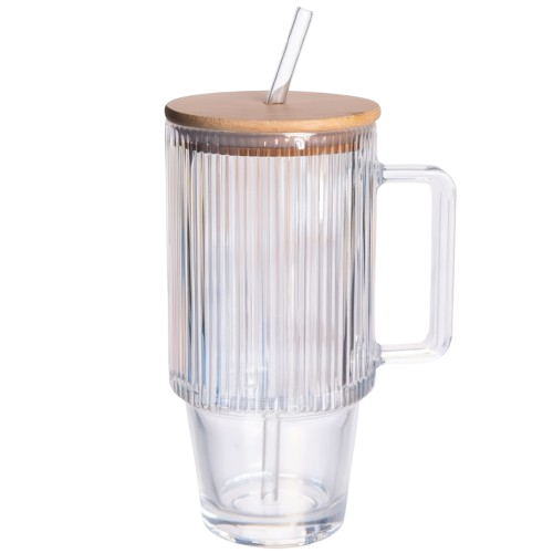 Чашка скляна ICE Tea з кришкою та трубочкою 750 мл Перламутровий (HP-19-49)
