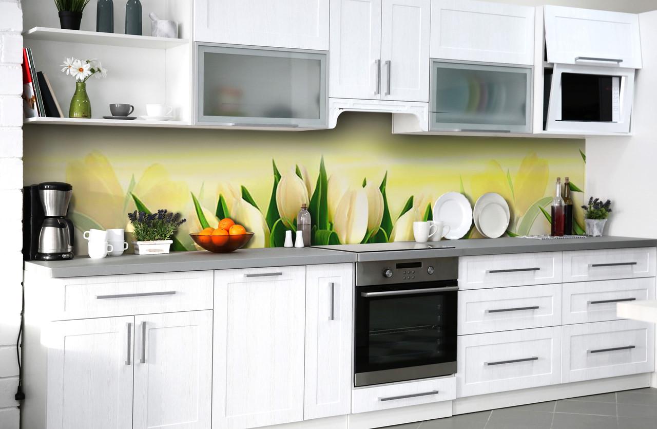 Кухонный фартук Весенние тюльпаны из самоклеющейся виниловой пленки 60х250 см Желтый