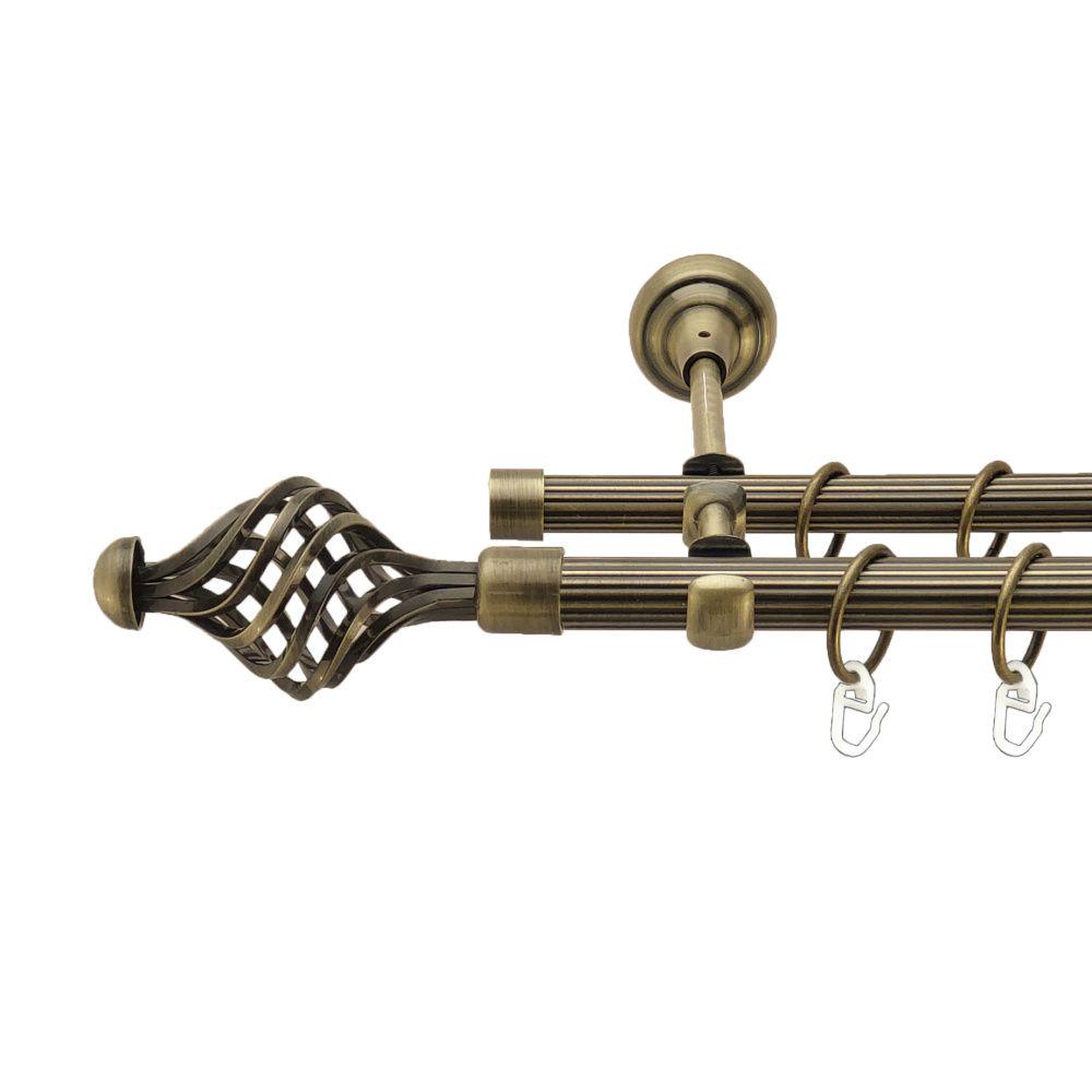 Карниз металевий Orvit Арезо дворядний відкритий/рифлена труба/кільце металеве Антик 19/16 мм 300 см (00-00017314)