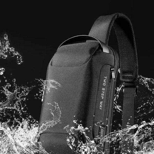 Мужская сумка-слинг с USB-разъемом и кодовым замком нейлон 34х18х10 см Камуфляж - фото 5