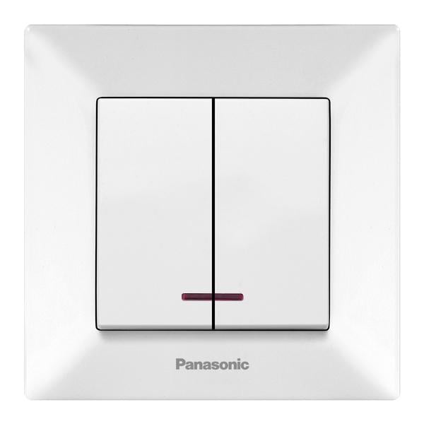 Вимикач двоклавішний Panasonic Arkedia Slim з червоною підсвіткою Білий (WNTC00102WH)