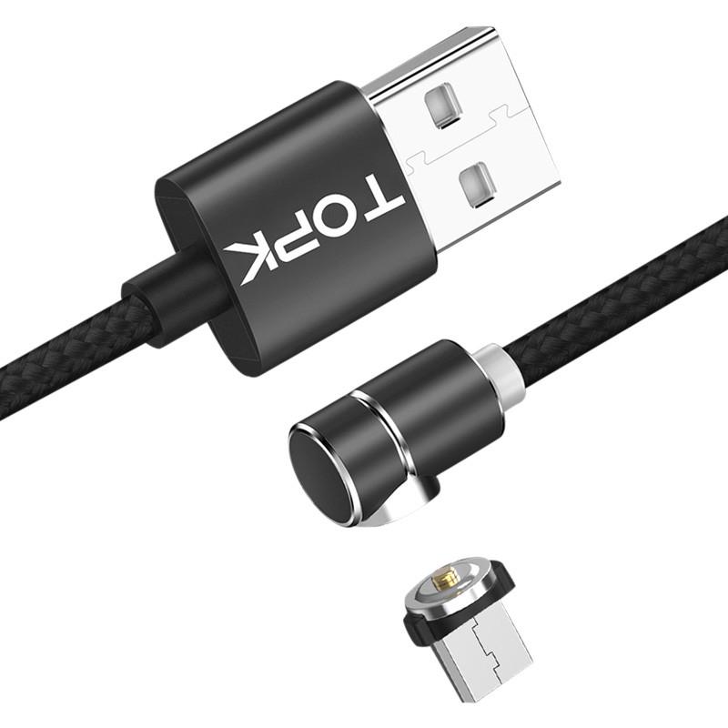 Кабель магнитный Micro USB Topk для зарядки телефона 1 м Черный