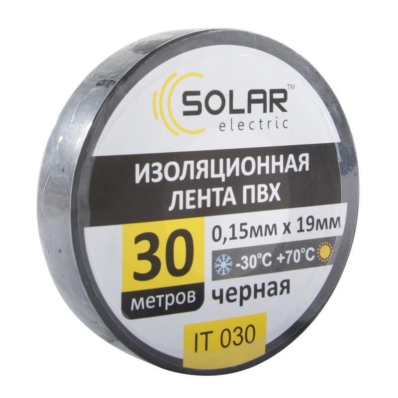 Лента изоляционная ПВХ Solar 0,13x19 мм 30 м Черный (14692)