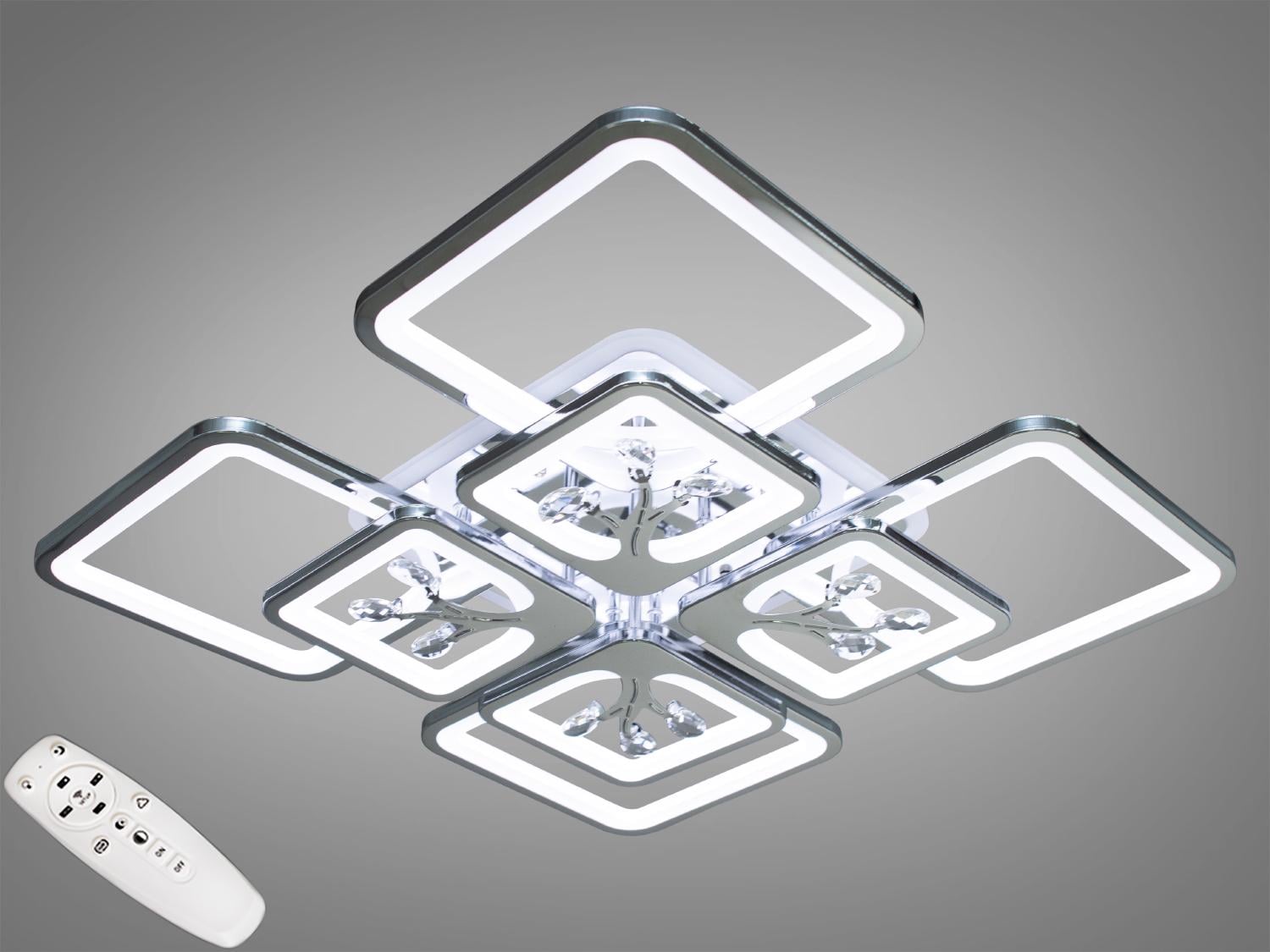Люстра потолочная LED 8 модулей/пульт/димер/190W Хром (8157/4+4HR 3col dim)