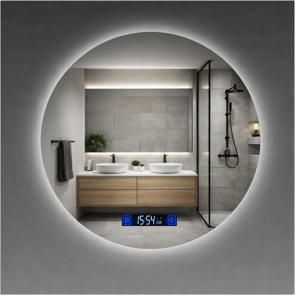 Зеркало круглое LED ML-07 100x100 см с подсветкой/Smart-дисплеем часы/температура и подогревом антизапотевания
