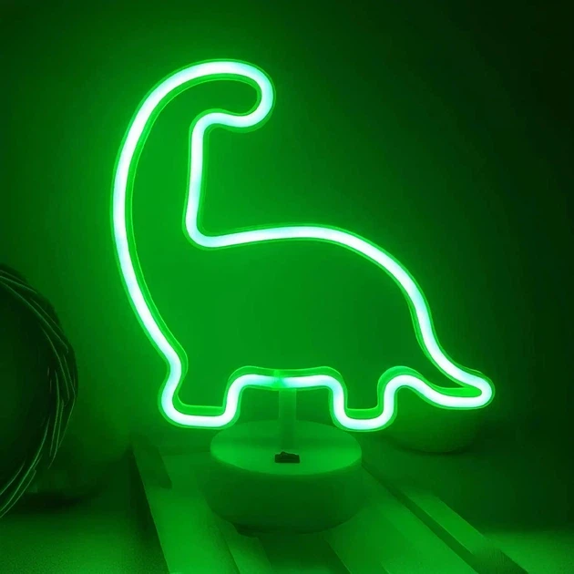 Светильник декоративный настольный неоновый Динозавр на батарейках/USB 25x28 см Зеленый