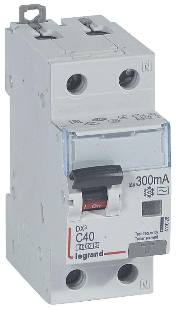Дифавтомат Legrand 40А 300mA 6кА 2 полюса тип C тип АС 411028 DX3 (41910)