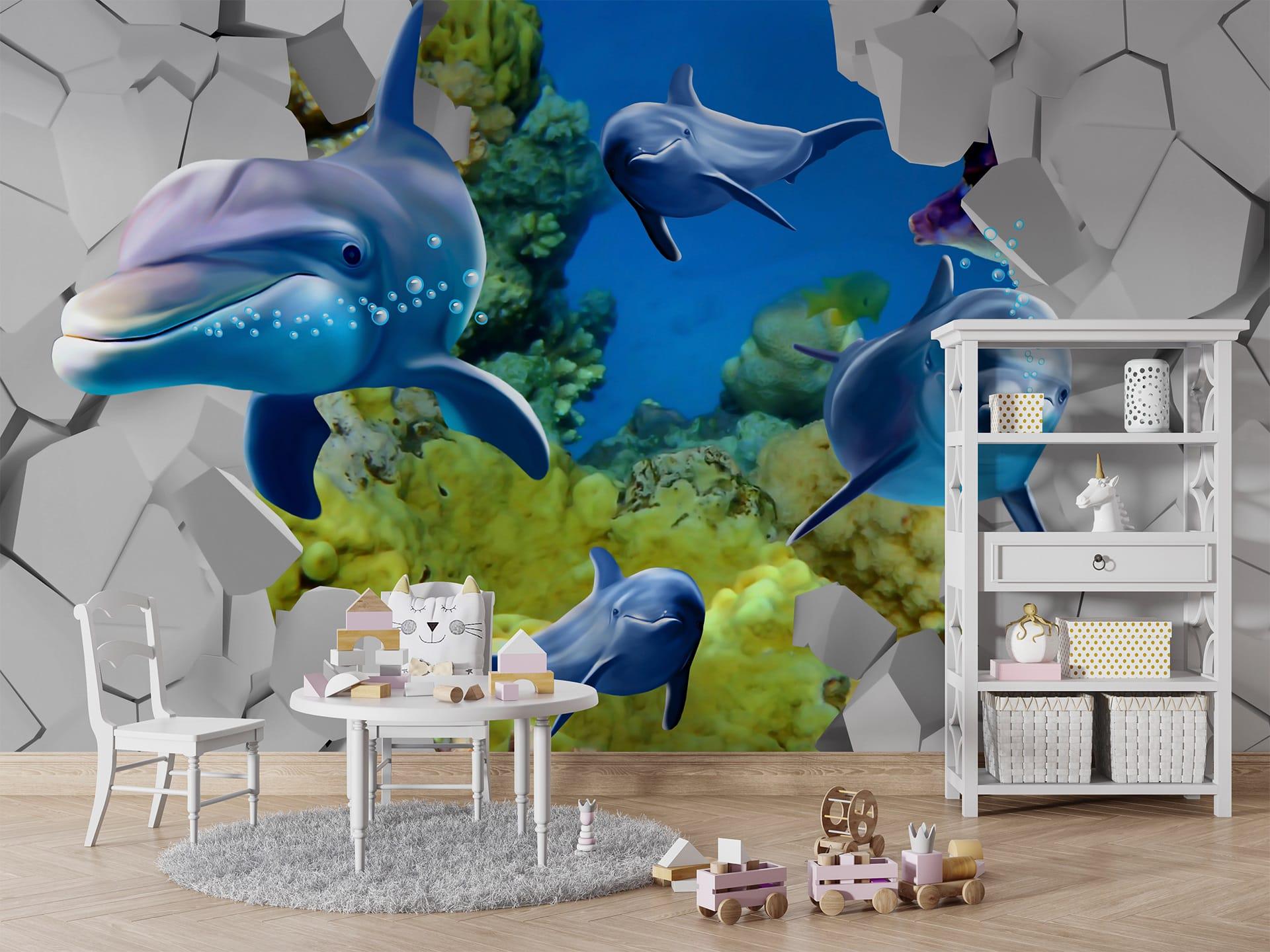 Фотошпалери флізелінові Styleo Print-walls 3D Дельфіни 0299 350х270 см (Pw-0299/3)