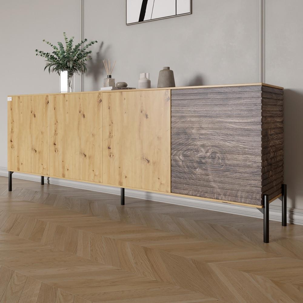 Комод в гостиную на черных металлических ножках Lion Грей 204x38x76,5 см Дуб Артизан/Дерево (Lion-042513) - фото 1