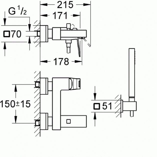 Змішувач для ванни Grohe Eurocube 23141000 - фото 4 Змішувач для ванни Grohe Eurocube 23141000 - фото 4