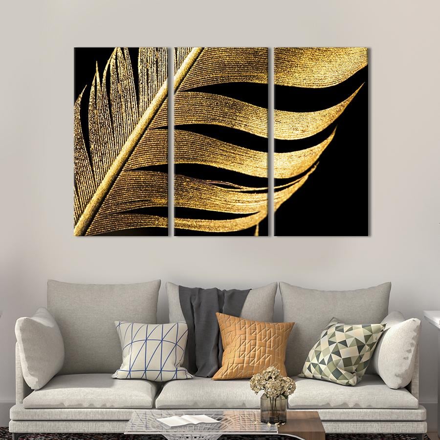 Модульная картина триптих Драгоценное золотое перо 128x81 см (536-31)