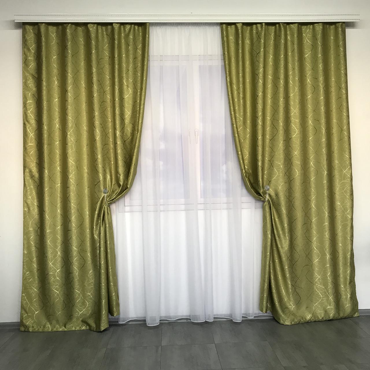 Комплект штор з льону блекаут ALBO 150x270 см 2 шт. Оливковий