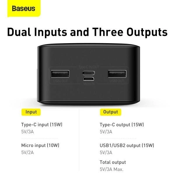 Повербанк Baseus Bipow Digital Display 2 USB/1 Type-C с быстрой зарядкой QC 3 A 15W 30000 mAh Black (401240463) - фото 3