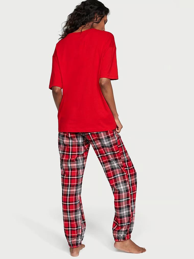 Піжама фланелева Victoria's Secret Cotton & Flannel Tee-jama Set S Long Червоний (15319709) - фото 2