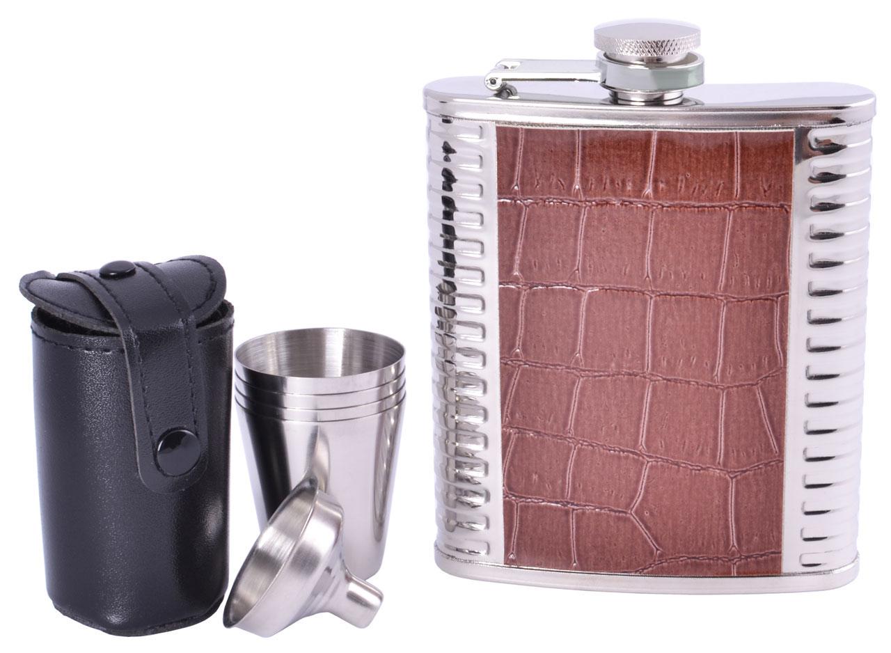 Набор фляга и 4 стопки Ornament 210 мл нержавеющая сталь Коричневый