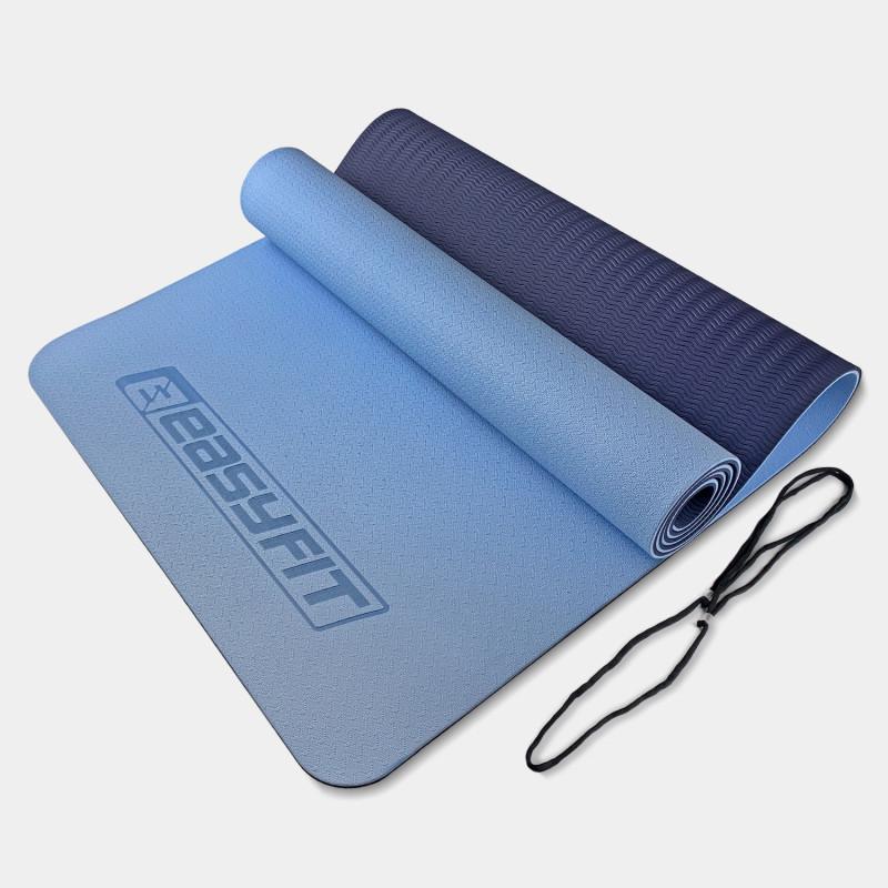 Коврик для йоги и фитнеса EasyFit TPE/TC двухслойный 183х61 см Голубой/Синий (EF-TPE6LBBL)