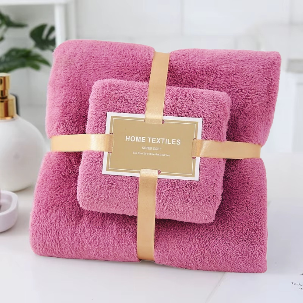 Набор полотенец для лица и тела флисовых 2 шт. Малиновый (polotenca_2v1_red) - фото 1