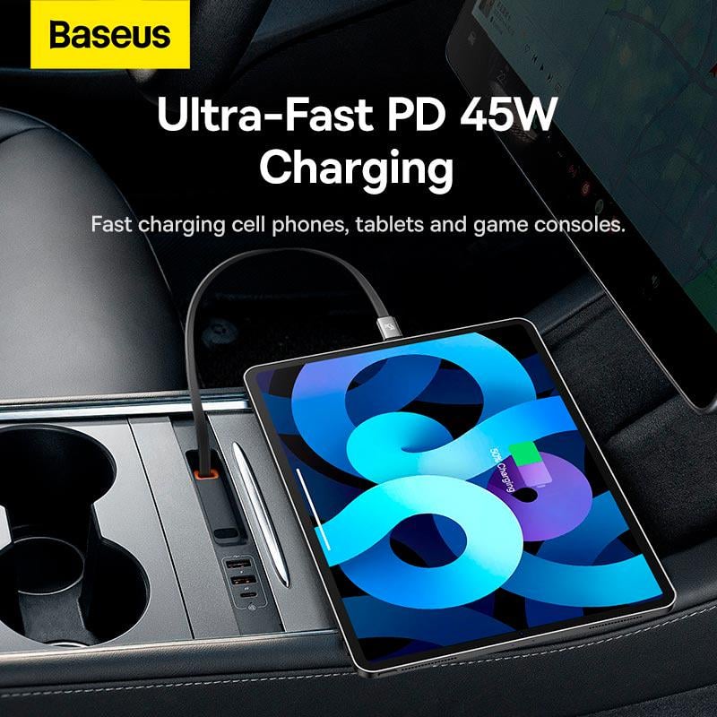 Док-станція BASEUS T-Space Series HUB for Tesla Cars With a retractable 45W type-C cable 2 USB/2Type-C (579417) - фото 7