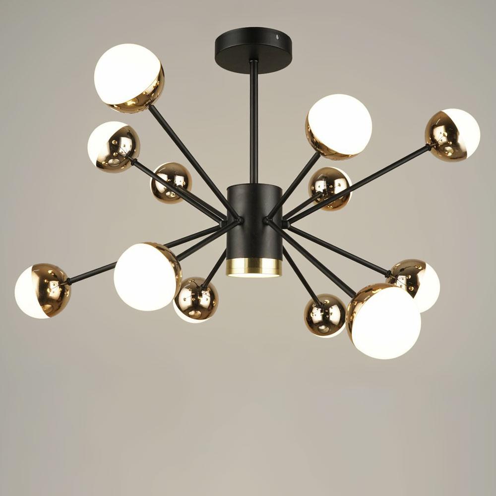 Люстра потолочная светодиодная молекула Lighthouse SRS-19912/12 BK+FGD Черный/Золото/Белый