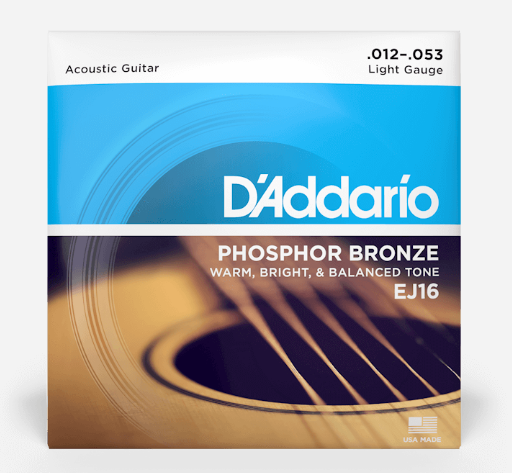 Струни для акустичної гітари D'Addario EJ16 Phosphor Bronze Light Acoustic Guitar Strings 12/53