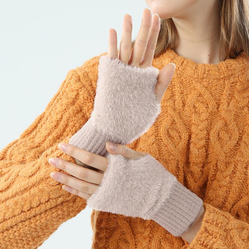 Митенки с мехом без пальцев One size Бежевый (2447) - фото 1