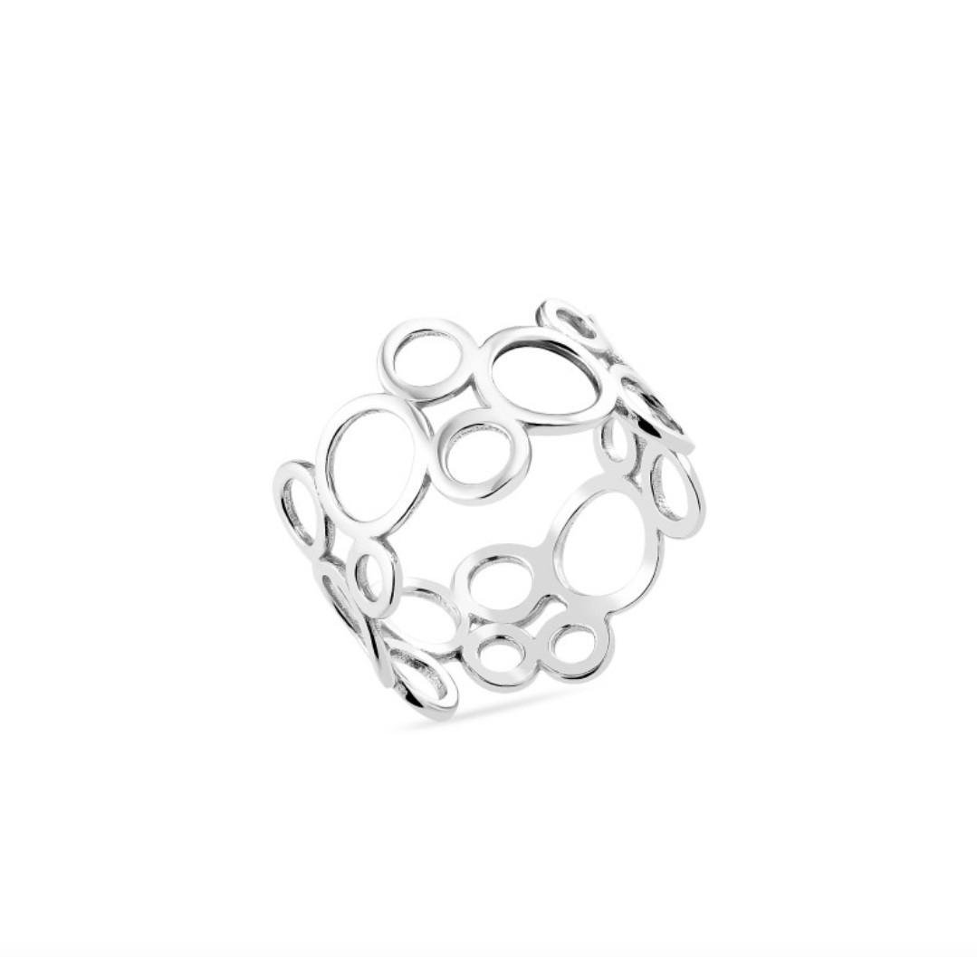 Кольцо широкое без камней круги серебро 925 пробы родированное р. 17 1,49 г (1509)