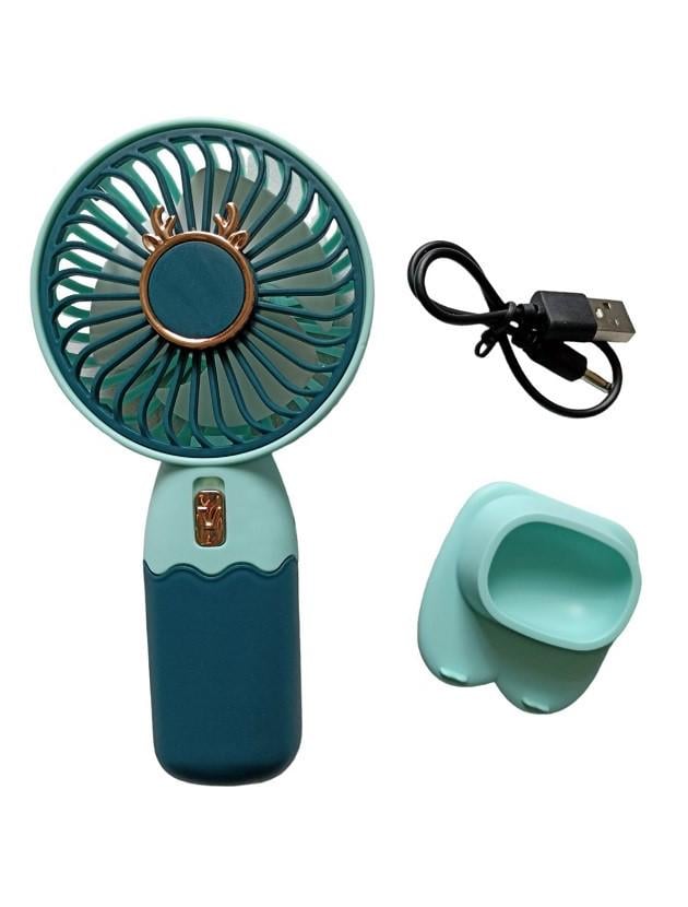 Вентилятор ручной аккумуляторный Mini Fan ZB088C с подставкой и USB-зарядкой Сине-бирюзовый (11293034) - фото 3