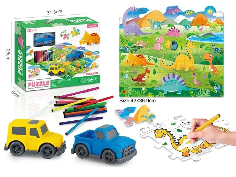 Пазл двосторонній 7077-103 48/2 Динозаври фломастери 12 кольорів/розфарбовка/машинка/пазл 42х37 см 56 ел. (152897) - фото 2 Пазл двосторонній 7077-103 48/2 Динозаври фломастери 12 кольорів/розфарбовка/машинка/пазл 42х37 см 56 ел. (152897) - фото 2